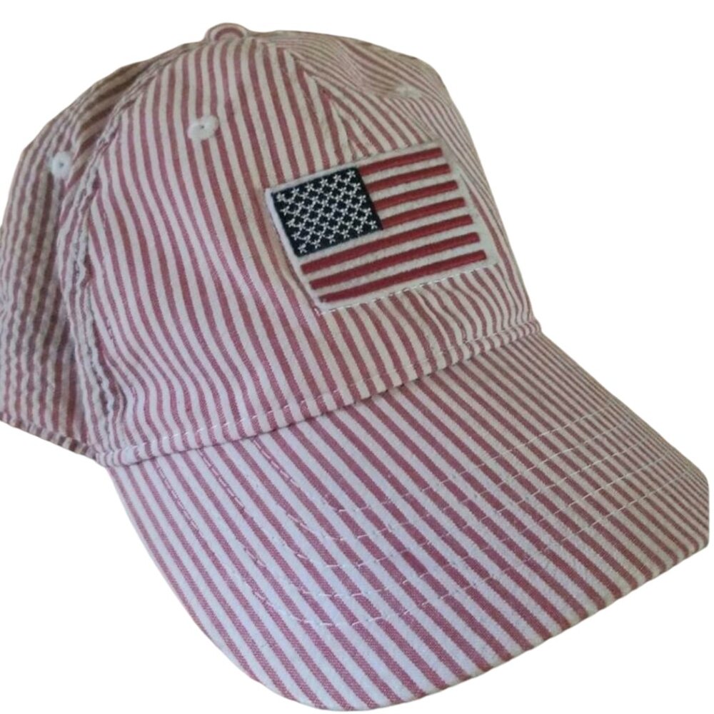 Red Seersucker American flag hat